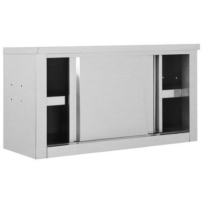 vidaXL Kitchen Wall Cabinet with Sliding Doors 35.4"x15.7"x19.7" Stainless Steel