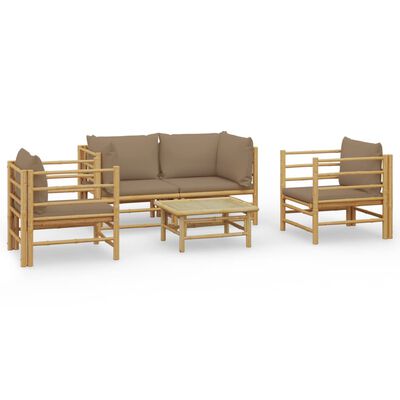 vidaXL 5 Piece Patio Lounge Set with Taupe Cushions Bamboo