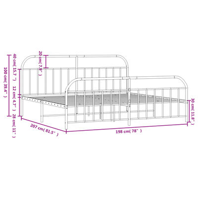 vidaXL Metal Bed Frame without Mattress with Footboard Black 76"x79.9"