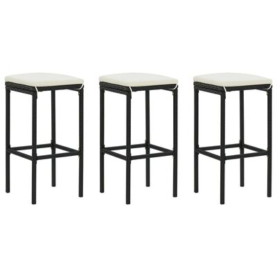 vidaXL Bar Stools with Cushions 3 pcs Black Poly Rattan