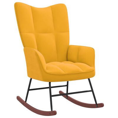 vidaXL Rocking Chair with a Stool Mustard Yellow Velvet