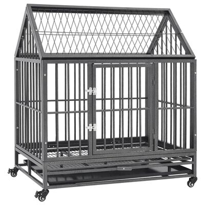 vidaXL Dog Cage with Wheels and Roof Steel 36.2"x24.4"x41.7"