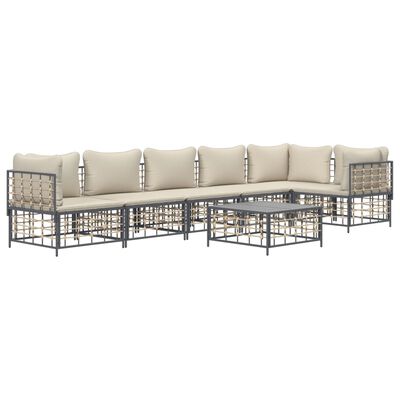 vidaXL 7 Piece Patio Lounge Set with Cushions Anthracite Poly Rattan