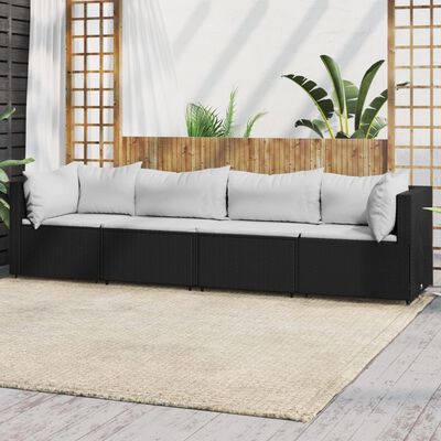 vidaXL 4 Piece Patio Lounge Set with Cushions Black Poly Rattan