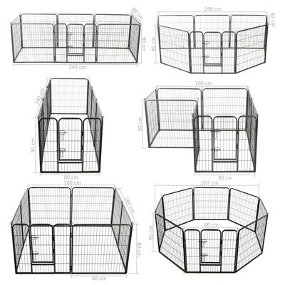 vidaXL Dog Playpen 8 Panels Steel 31.5"x31.5" Black