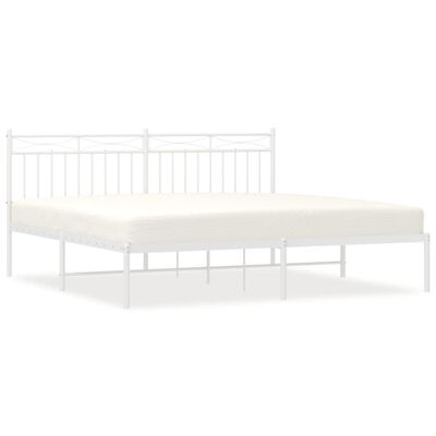 vidaXL Metal Bed Frame without Mattress with Headboard White 72"x83.9"