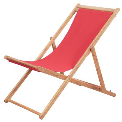 vidaXL Folding Beach Chair Fabric and Wooden Frame Red