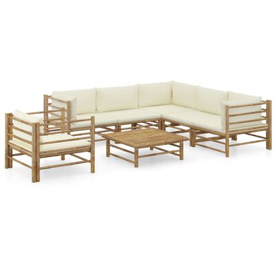 vidaXL 7 Piece Patio Lounge Set with Cream White Cushions Bamboo