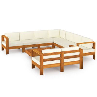 vidaXL 9 Piece Patio Lounge Set with Cream White Cushions Acacia Wood