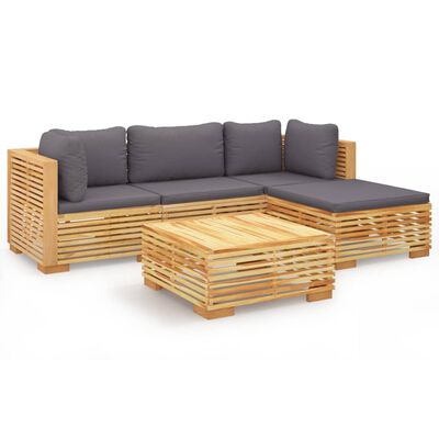 vidaXL 5 Piece Patio Lounge Set with Cushions Solid Wood Teak