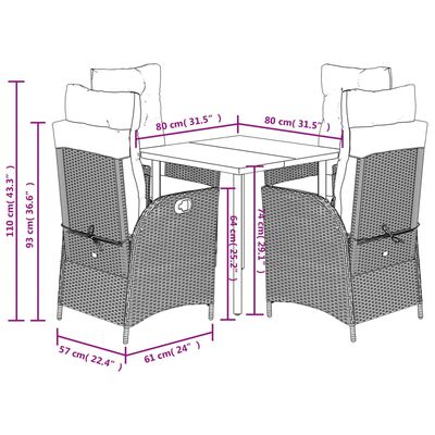 vidaXL 5 Piece Patio Dining Set with Cushions Gray Poly Rattan