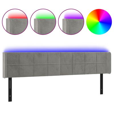 vidaXL LED Headboard Light Gray 64.2"x6.3"x30.7"/34.6" Velvet