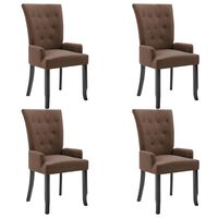 vidaXL Dining Chairs with Armrests 4 pcs Brown Fabric