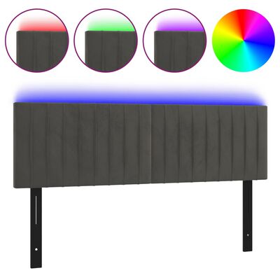 vidaXL LED Headboard Dark Gray 56.7"x2"x30.7"/34.6" Velvet