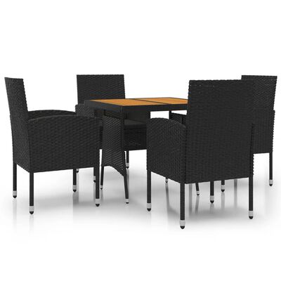 vidaXL 5 Piece Patio Dining Set Poly Rattan Black