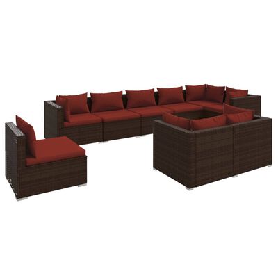 vidaXL 9 Piece Patio Lounge Set with Cushions Poly Rattan Brown