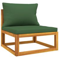 vidaXL Patio Middle Sofa with Green Cushions Solid Wood Acacia