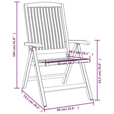 vidaXL Reclining Patio Chairs with Cushions 2 pcs Solid Wood Teak