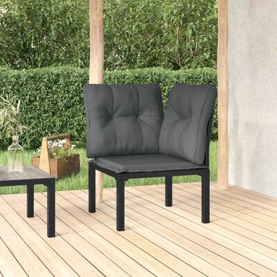 vidaXL Patio Corner Chair with Cushions Black and Gray Poly Rattan