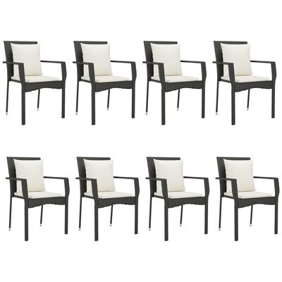 vidaXL 9 Piece Patio Dining Set with Cushions Black Poly Rattan