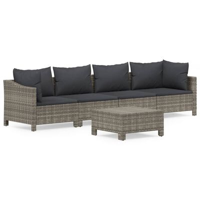 vidaXL 5 Piece Patio Lounge Set with Cushions Gray Poly Rattan