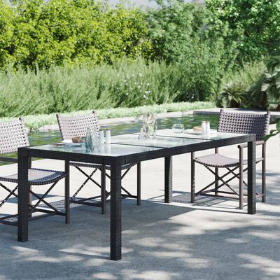 vidaXL Patio Table Black 74.8"x35.4"x29.5" Tempered Glass and Poly Rattan