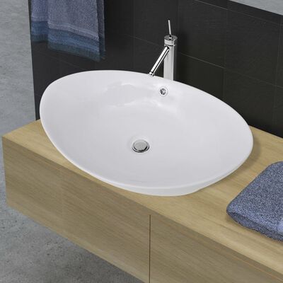 vidaXL Luxury Ceramic Basin Oval with Overflow 23.2" x 15.2"