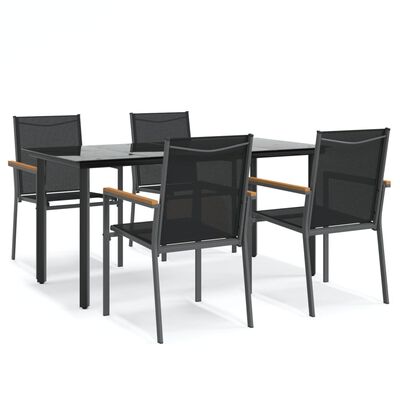 vidaXL 5 Piece Patio Dining Set Black Textilene and Steel