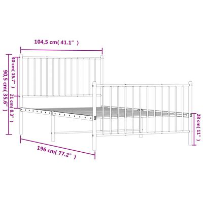 vidaXL Metal Bed Frame without Mattress with Footboard White 39.4"x74.8"