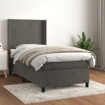 vidaXL Box Spring Bed with Mattress Dark Gray Twin Velvet