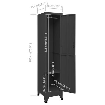 vidaXL Locker Cabinet Anthracite 15"x17.7"x70.9" Steel