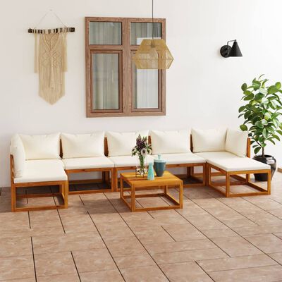 vidaXL 8 Piece Patio Lounge Set with Cushion Cream Solid Acacia Wood