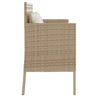 vidaXL Patio Bench with Cushions Beige Poly Rattan