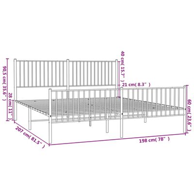 vidaXL Metal Bed Frame with Headboard and Footboard White 76"x79.9" King