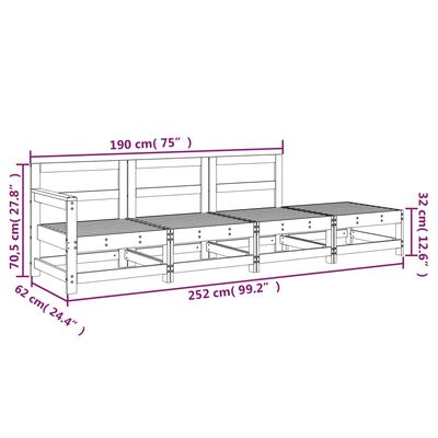 vidaXL 4 Piece Patio Lounge Set Solid Wood Pine