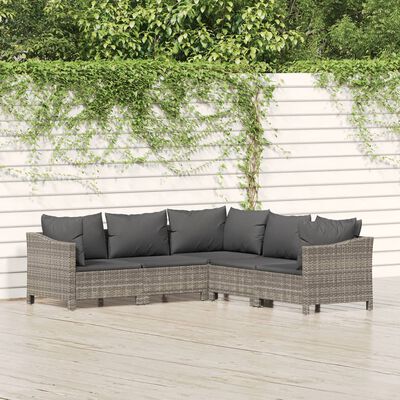 vidaXL 5 Piece Patio Lounge Set with Cushions Gray Poly Rattan