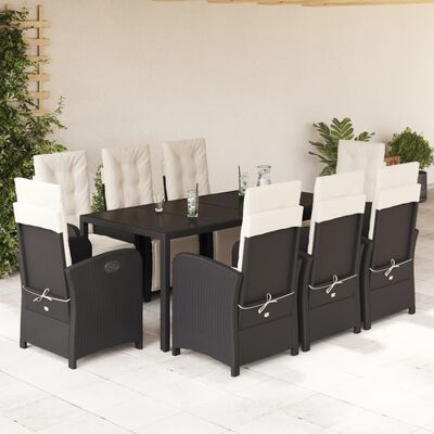 vidaXL 9 Piece Patio Dining Set with Cushions Black Poly Rattan