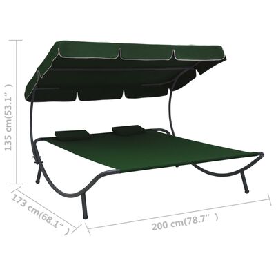 vidaXL Patio Lounge Bed with Canopy and Pillows Green