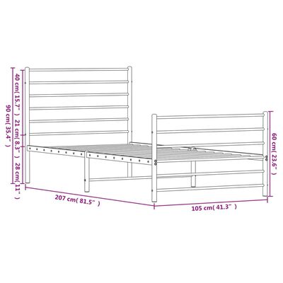 vidaXL Metal Bed Frame without Mattress with Footboard White 39.4"x78.7"