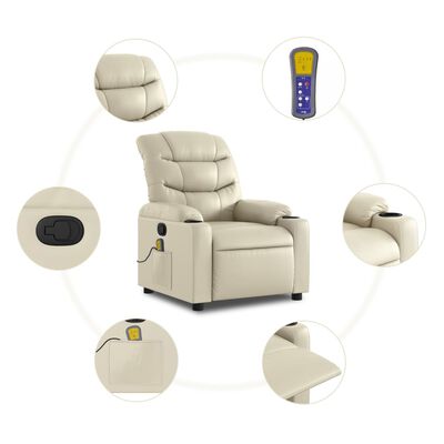 vidaXL Massage Recliner Chair Cream Faux Leather