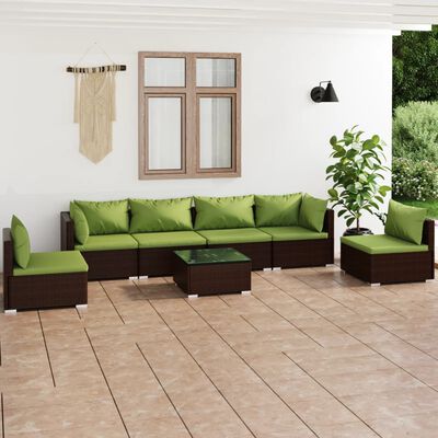 vidaXL 7 Piece Patio Lounge Set with Cushions Poly Rattan Brown