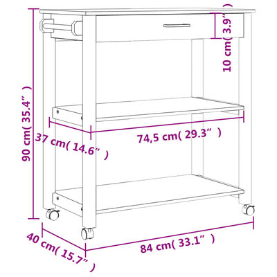 vidaXL Kitchen Trolley MONZA 33.1"x15.7"x35.4" Solid Wood Pine