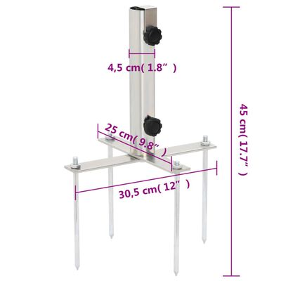 vidaXL Parasol Base with Ground Spikes for Ø1.3"-1.5" Silver Steel