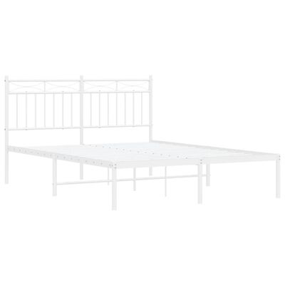 vidaXL Metal Bed Frame without Mattress with Headboard White 53.1"x74.8"