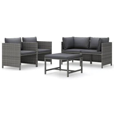 vidaXL 5 Piece Patio Lounge Set with Cushions Poly Rattan Gray