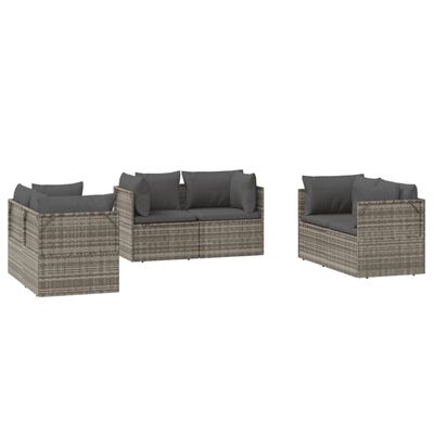 vidaXL Patio Corner Sofas 6 pcs Gray 22.4"x22.4"x22" Poly Rattan