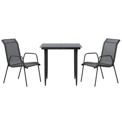 vidaXL 3 Piece Patio Dining Set Black Steel and Textilene