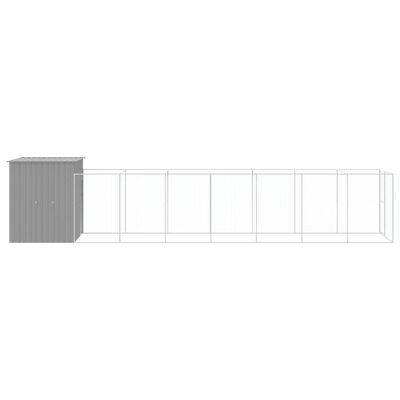 vidaXL Dog House with Run Light Gray 65"x339.8"x71.3" Galvanized Steel