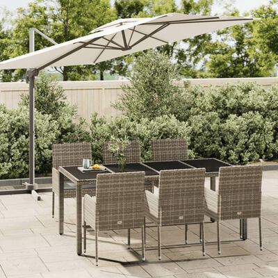 vidaXL 7 Piece Patio Dining Set with Cushions Gray Poly Rattan