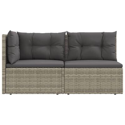 vidaXL 2 Piece Patio Lounge Set with Cushions Gray Poly Rattan